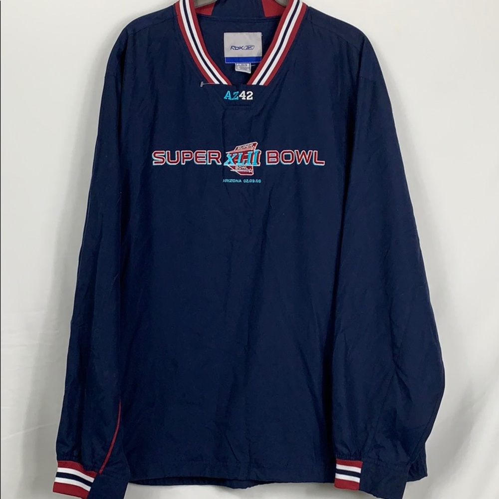 NWT Reebok Super Bowl 42 blue pullover Lg.